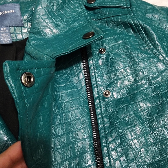 Modcloth Women's Crocodile Rock Faux Leather Moto Jacket Size 2X Green - Picture 9 of 14